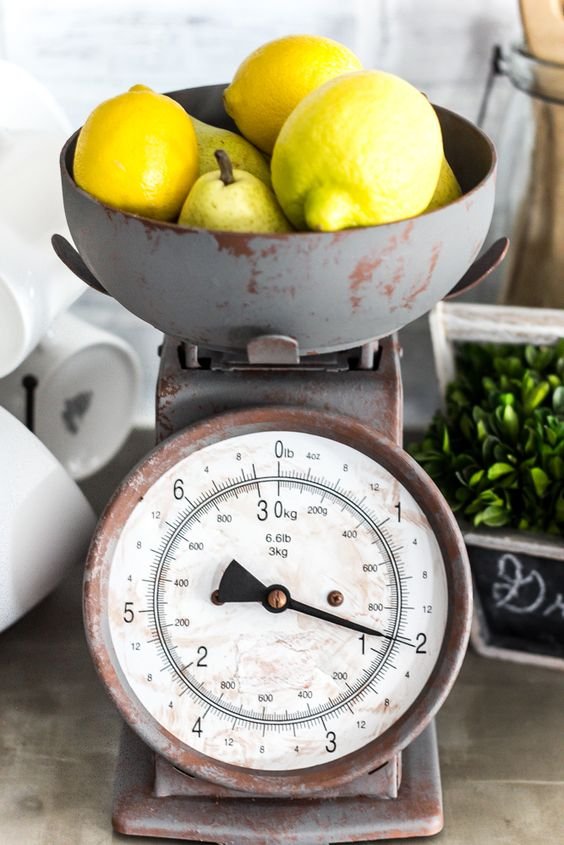 Faux Rusted Vintage Scale Makeover | blesserhouse.com - How to create a faux rust finish with paint on a steel kitchen scale.