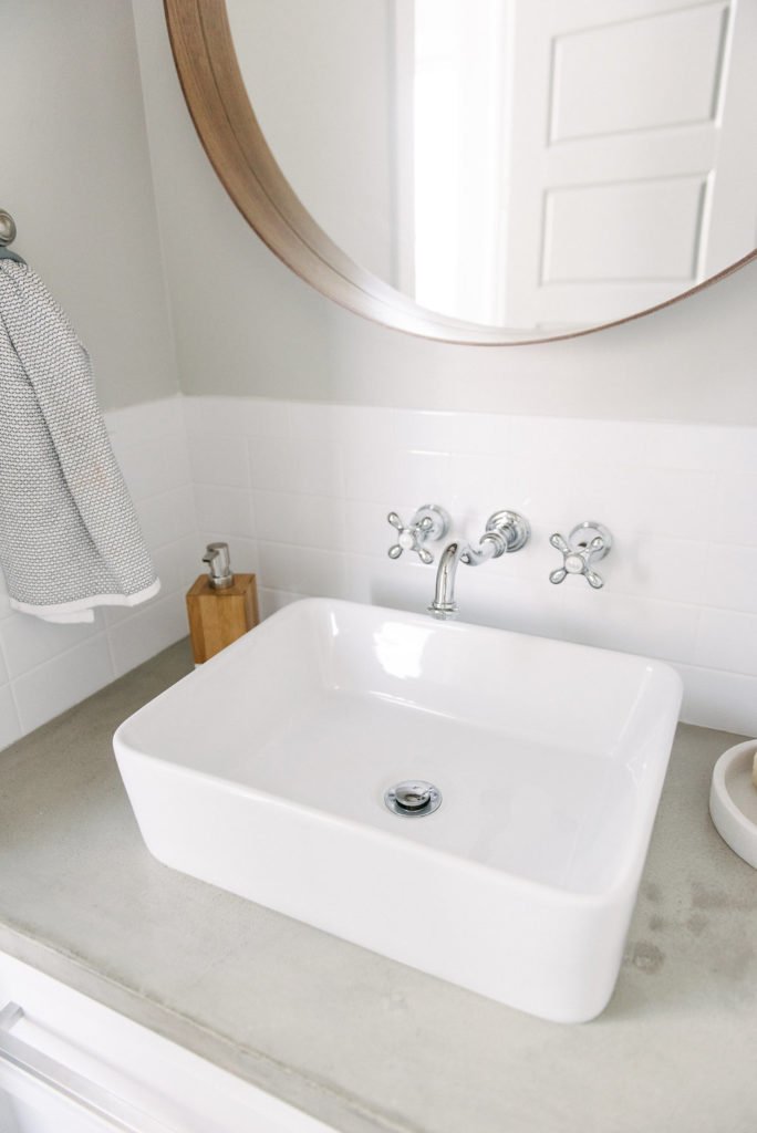 cutest powder bath with wallmount faucet